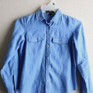 Ralph Lauren Womens Blue Linen Button Front Shirt